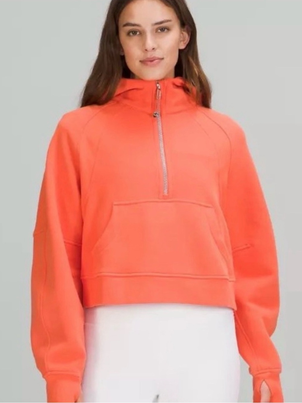 lululemon athletica Orange quarter zip with hoodie scuba
